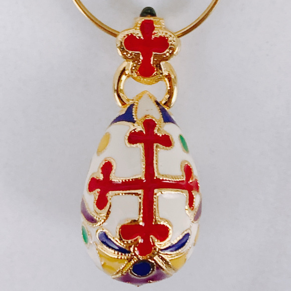 Gold Tone Pendant, Egg, Enamel Cross Design, 1990s - Y2K - Picture 5 of 16